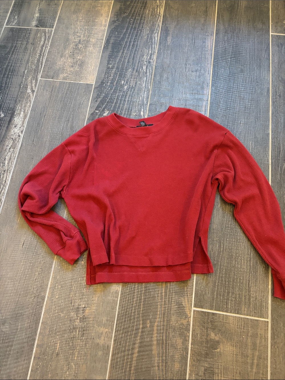 Forever 21 Red Waffle Knit Cropped Sweatshirt